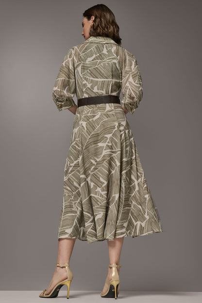 Donna Karan ABSTRACT BELTED A LINE MIDI SHIRT DRESS