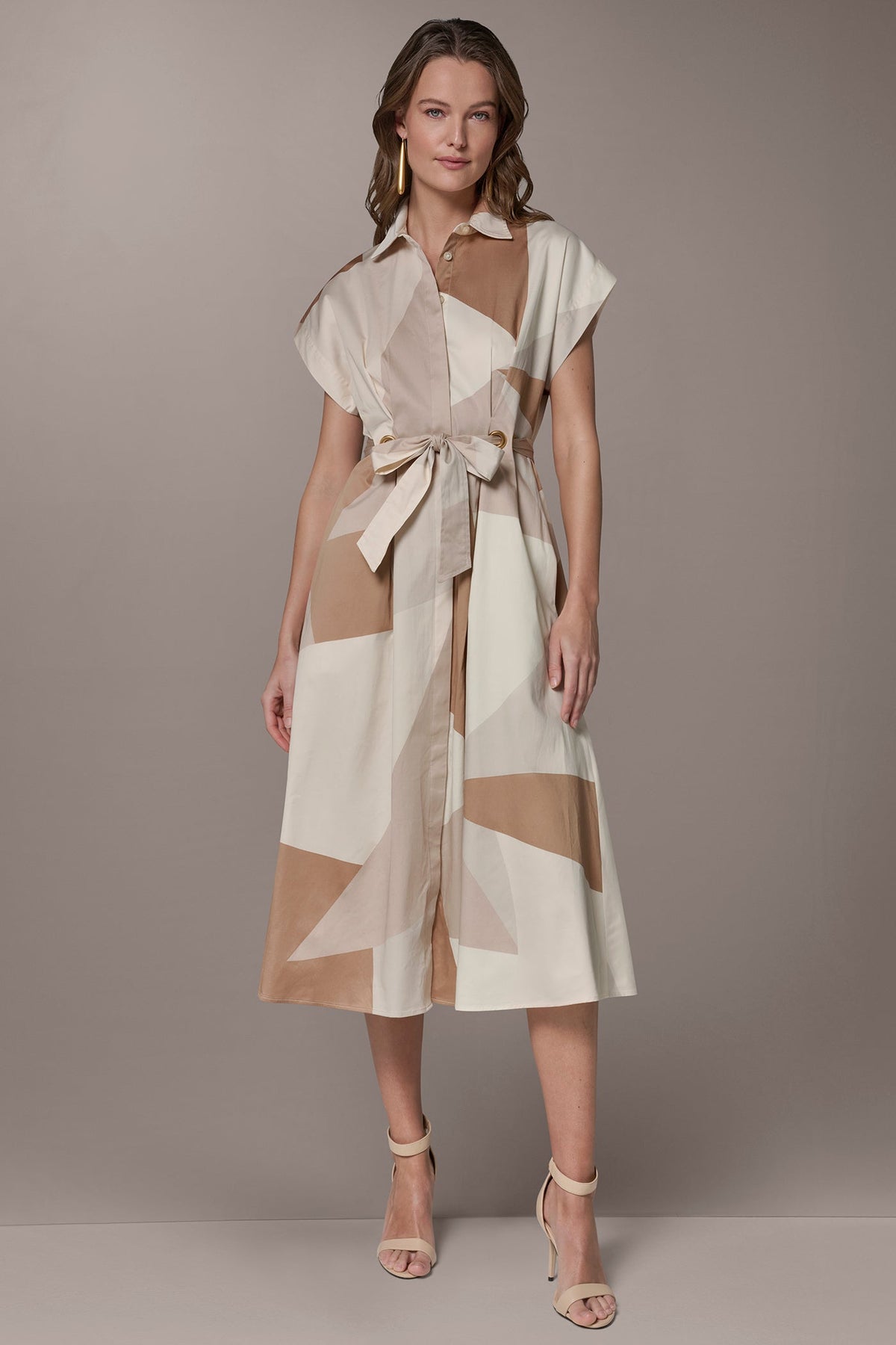 Donna Karan COTTON-SATEEN PRINTED MIDI SHIRT DRESS