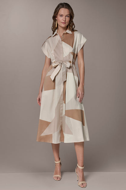 Donna Karan COTTON-SATEEN PRINTED MIDI SHIRT DRESS