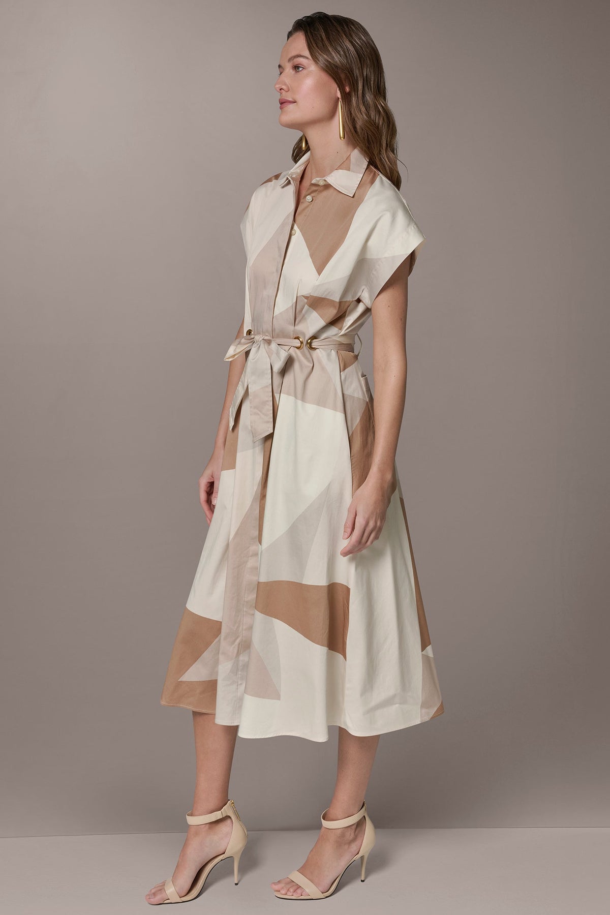 Donna Karan COTTON-SATEEN PRINTED MIDI SHIRT DRESS
