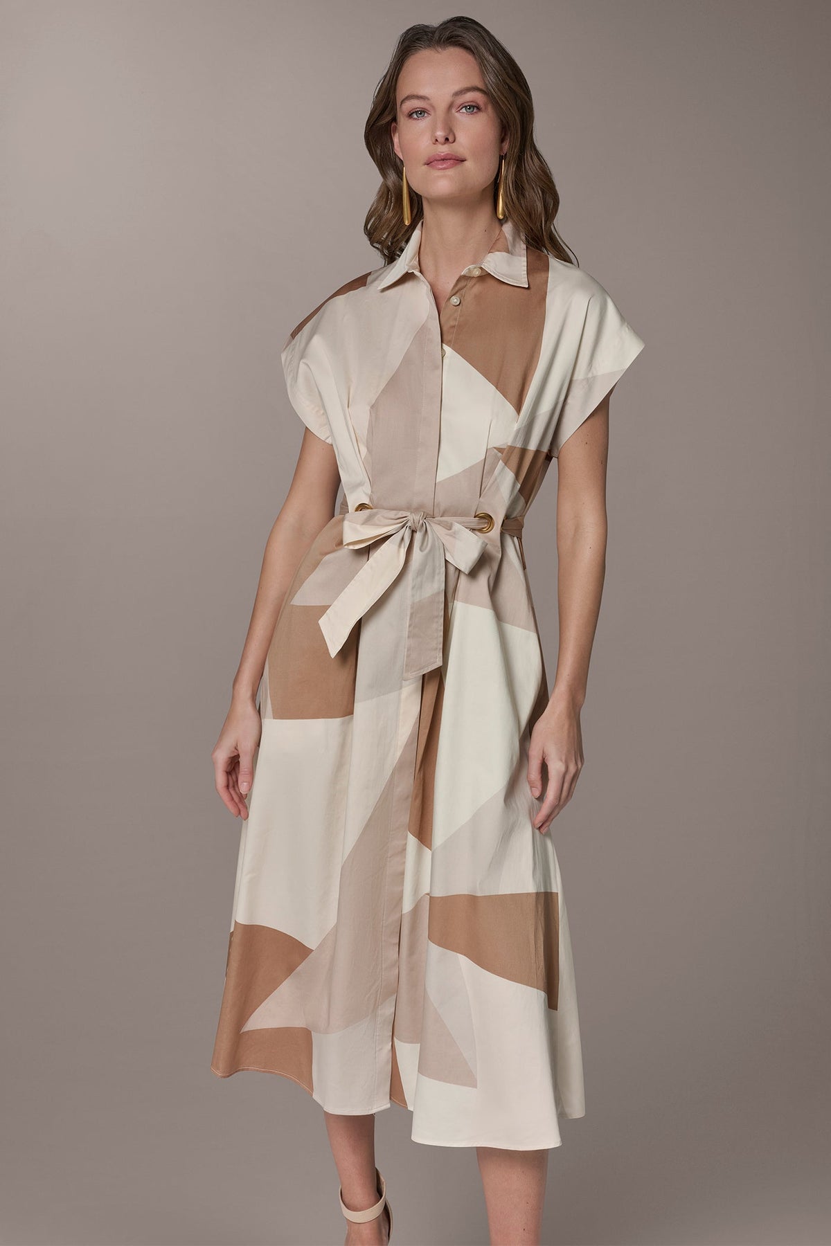Donna Karan COTTON-SATEEN PRINTED MIDI SHIRT DRESS