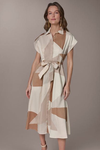 Donna Karan COTTON-SATEEN PRINTED MIDI SHIRT DRESS