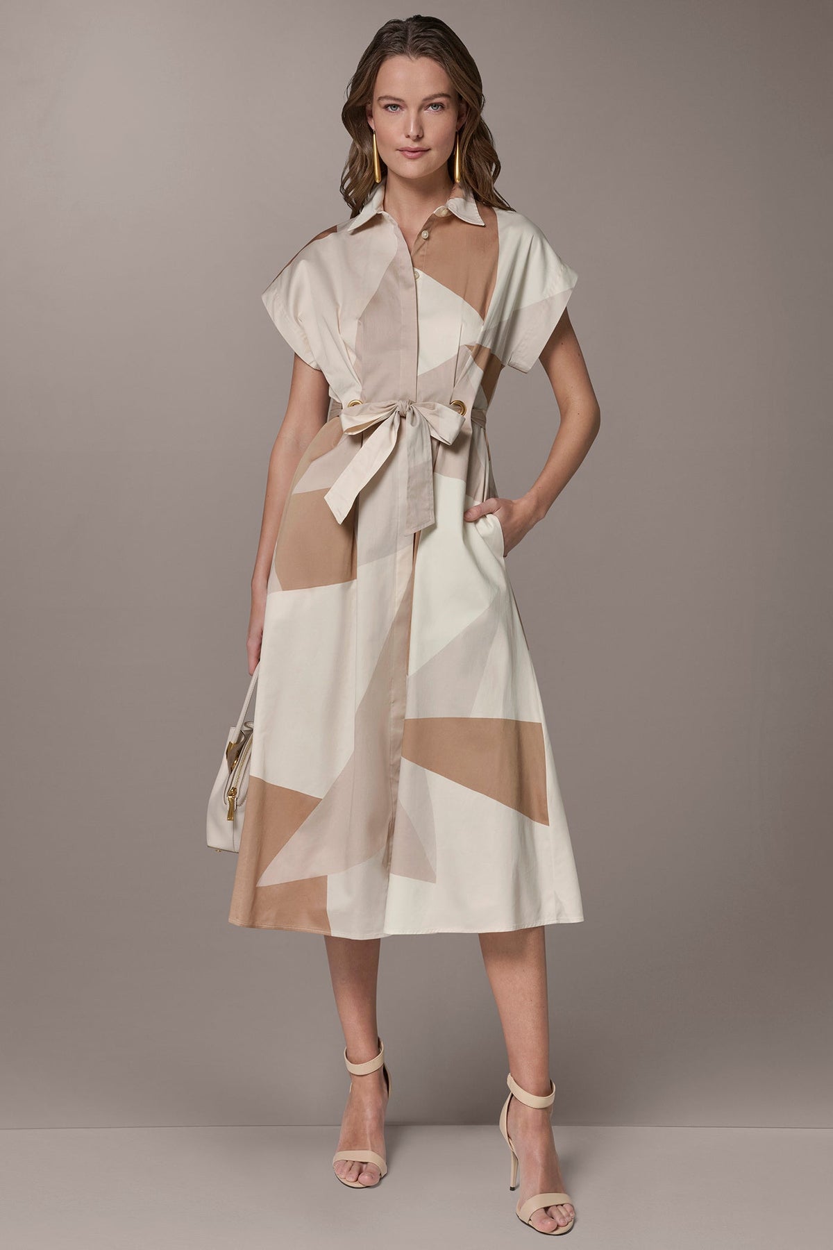Donna Karan COTTON-SATEEN PRINTED MIDI SHIRT DRESS