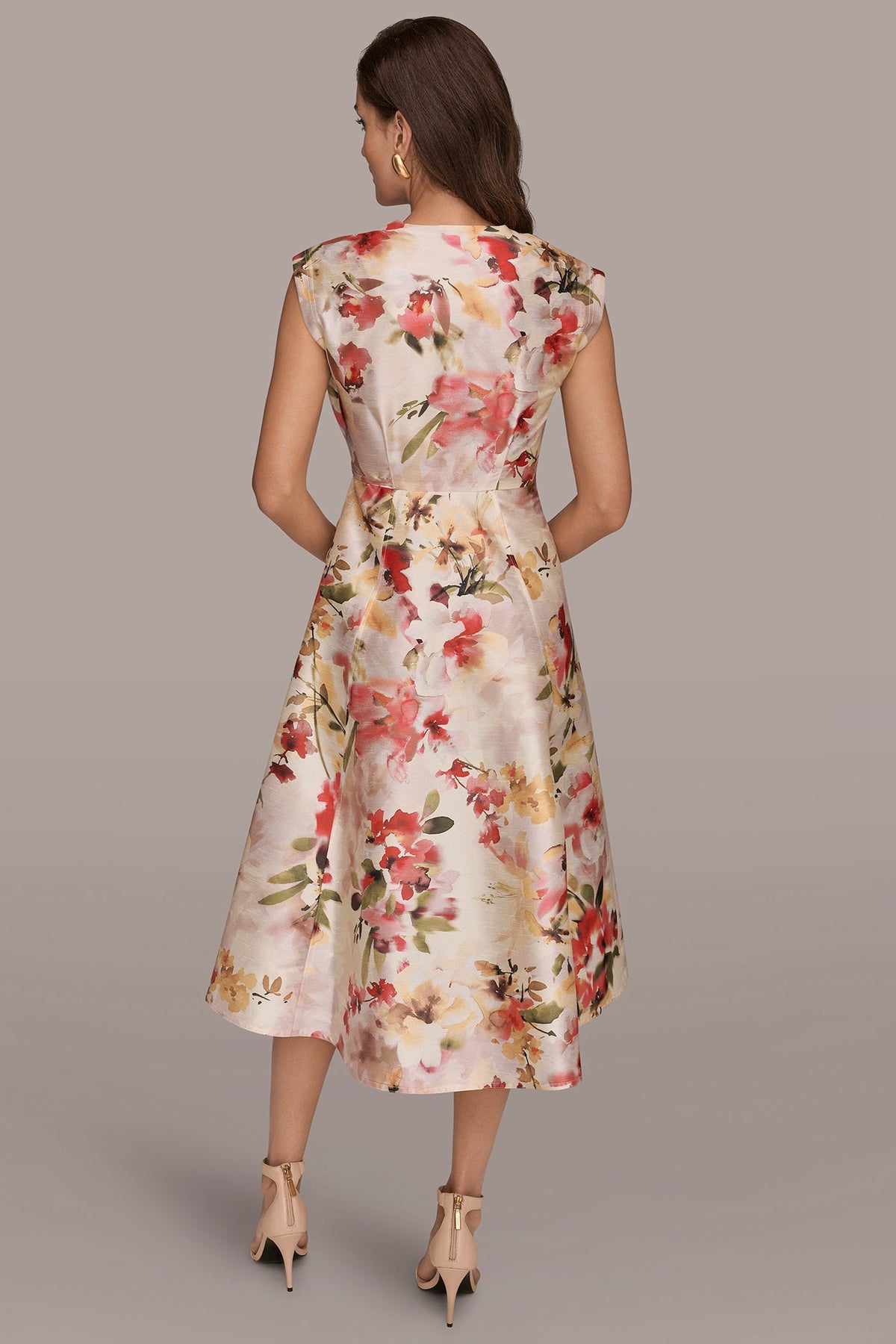 Donna Karan DUPIONI FLORAL WRAP DRESS