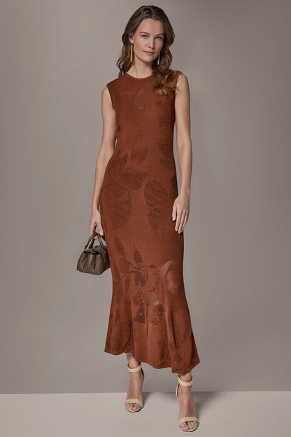 Donna Karan FLORAL-JACQUARD MIDI SWEATER DRESS