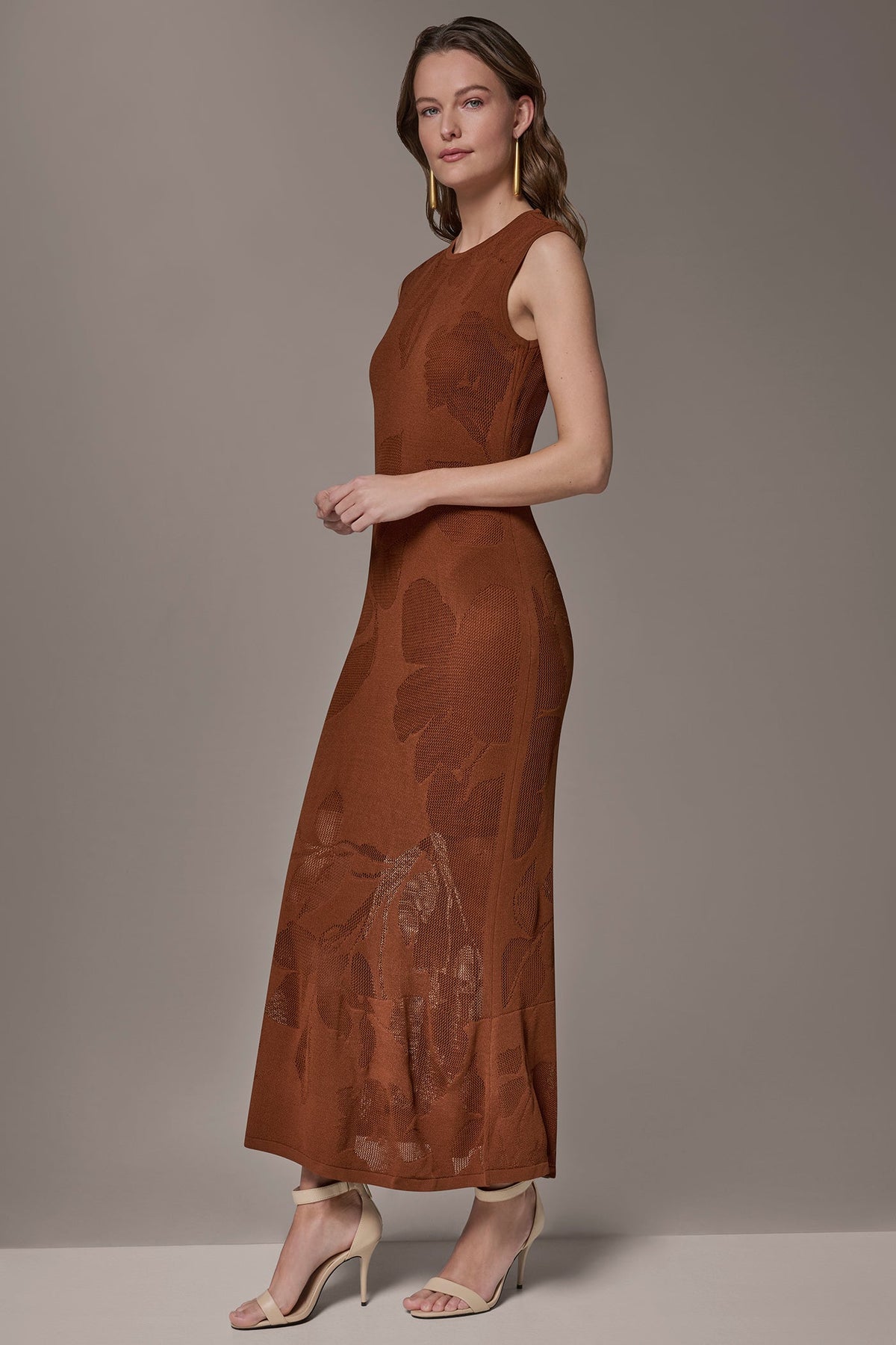 Donna Karan FLORAL-JACQUARD MIDI SWEATER DRESS