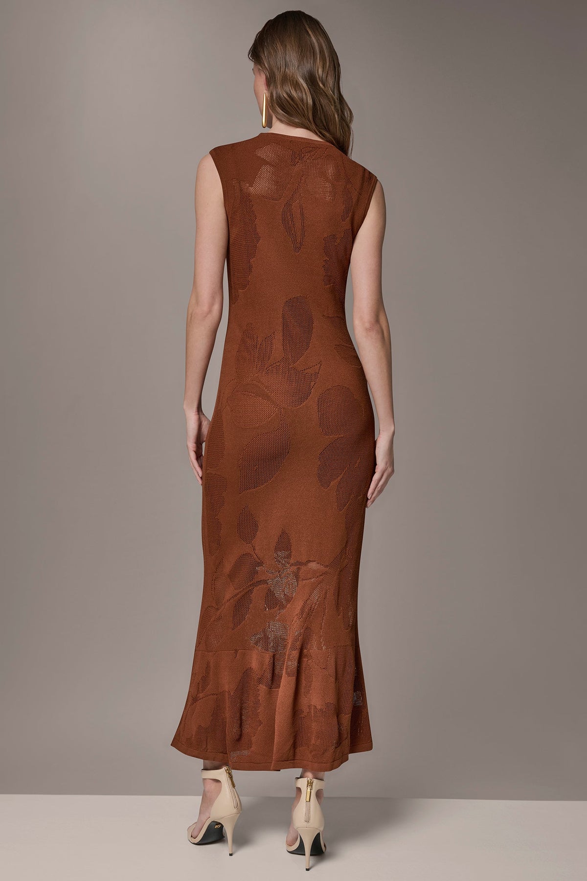 Donna Karan FLORAL-JACQUARD MIDI SWEATER DRESS