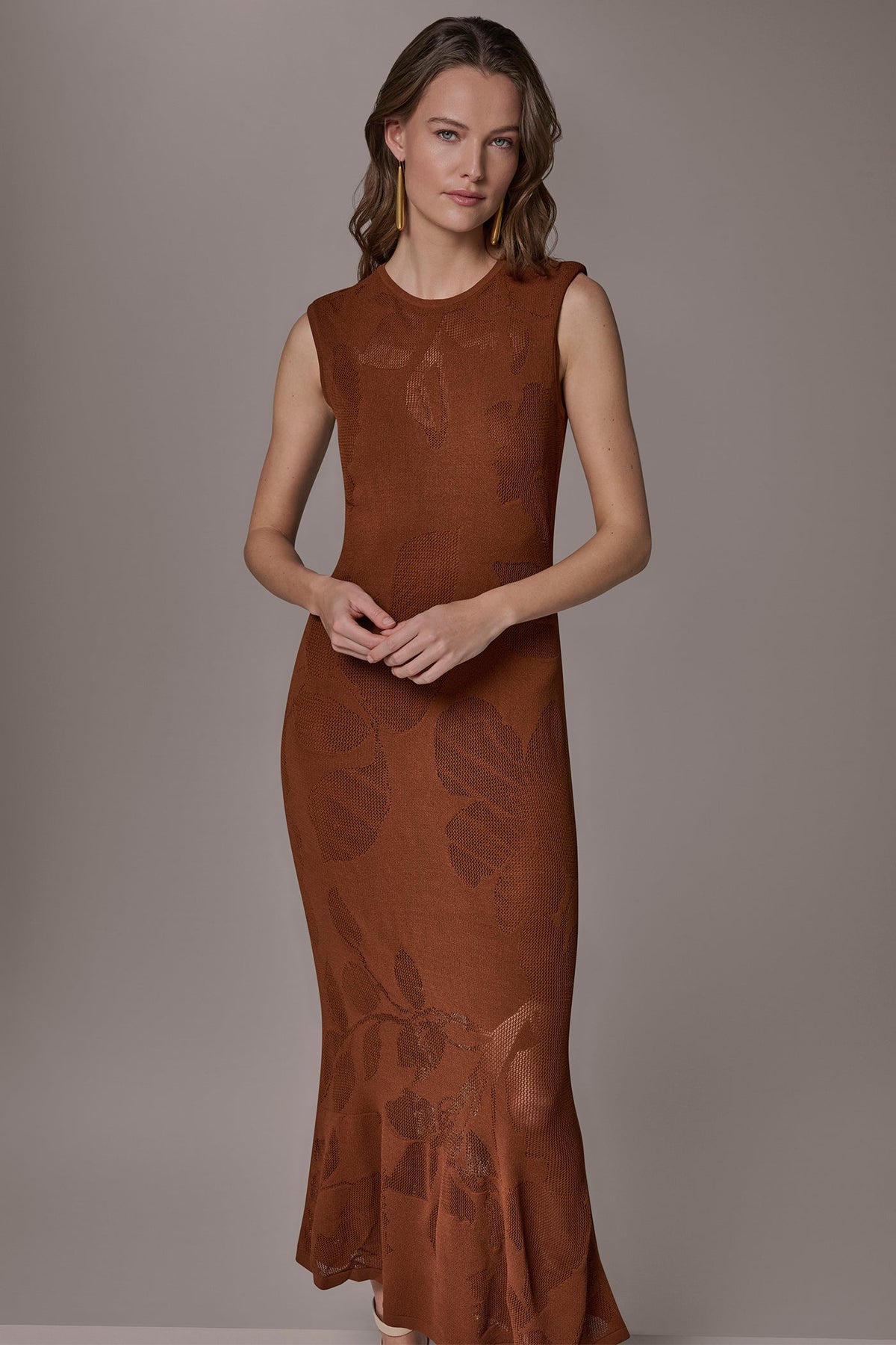 Donna Karan FLORAL-JACQUARD MIDI SWEATER DRESS