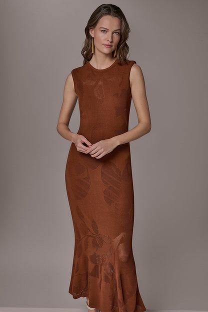Donna Karan FLORAL-JACQUARD MIDI SWEATER DRESS