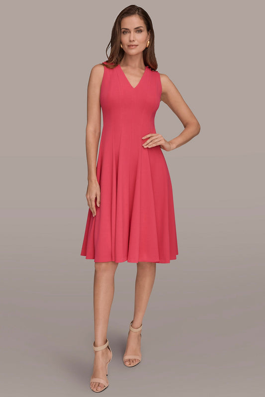 Donna Karan SLEEVELESS BUTTON MIDI FIT AND FLARE DRESS