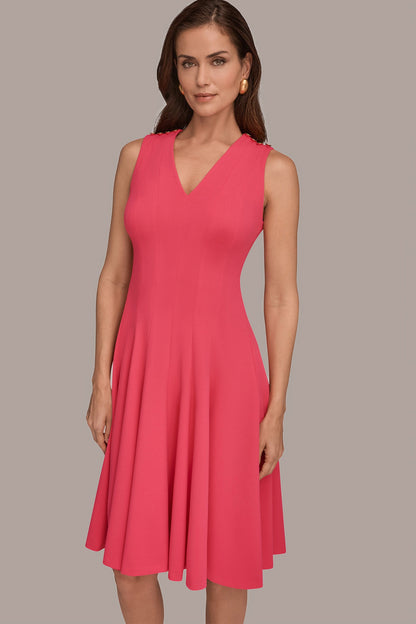 Donna Karan SLEEVELESS BUTTON MIDI FIT AND FLARE DRESS