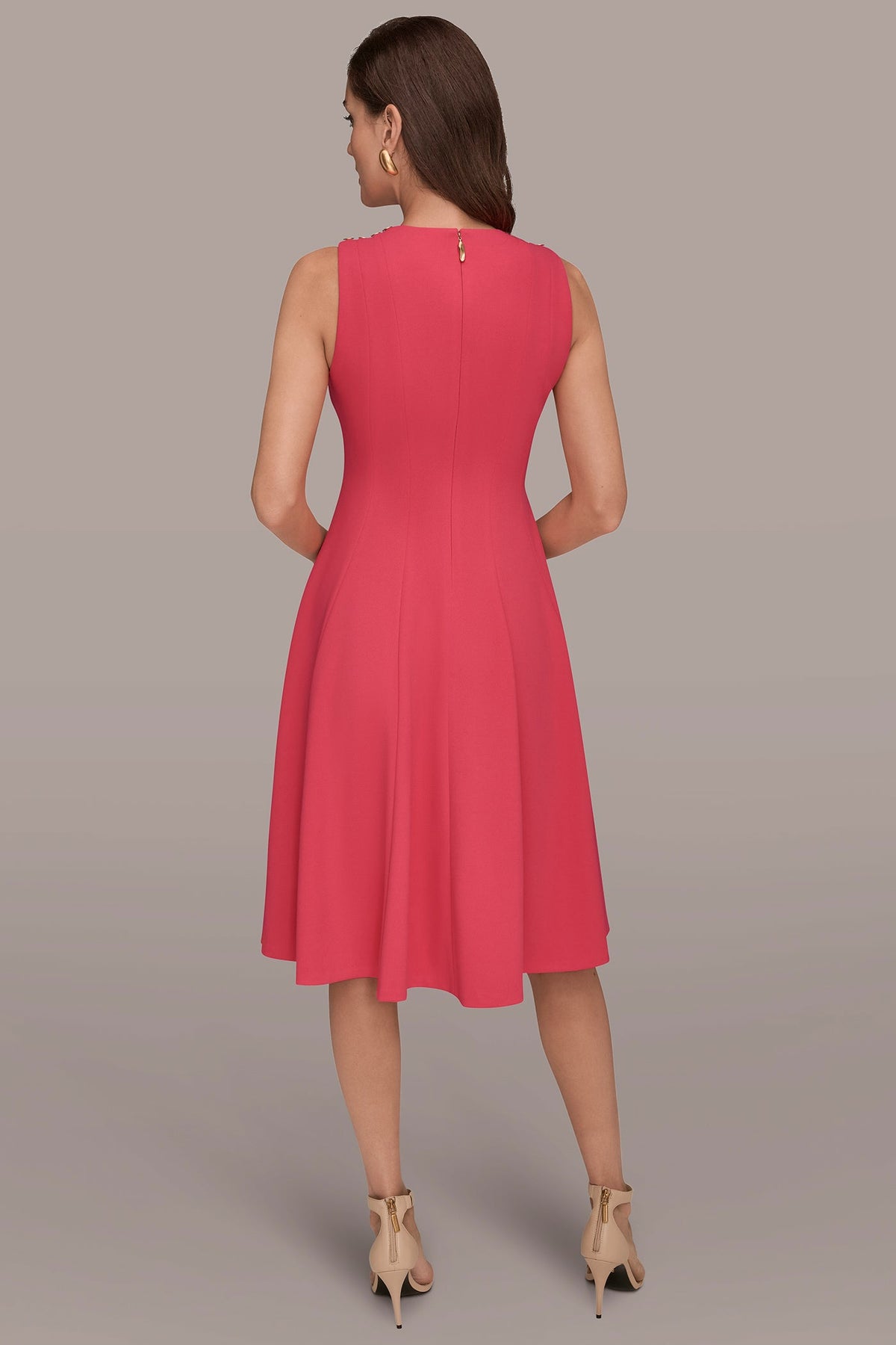 Donna Karan SLEEVELESS BUTTON MIDI FIT AND FLARE DRESS