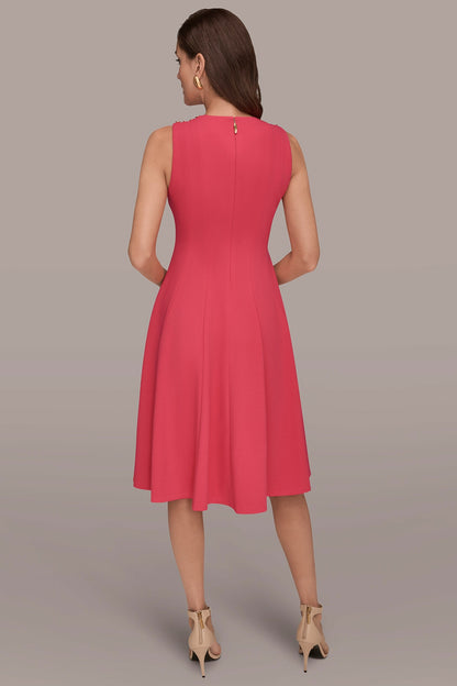 Donna Karan SLEEVELESS BUTTON MIDI FIT AND FLARE DRESS