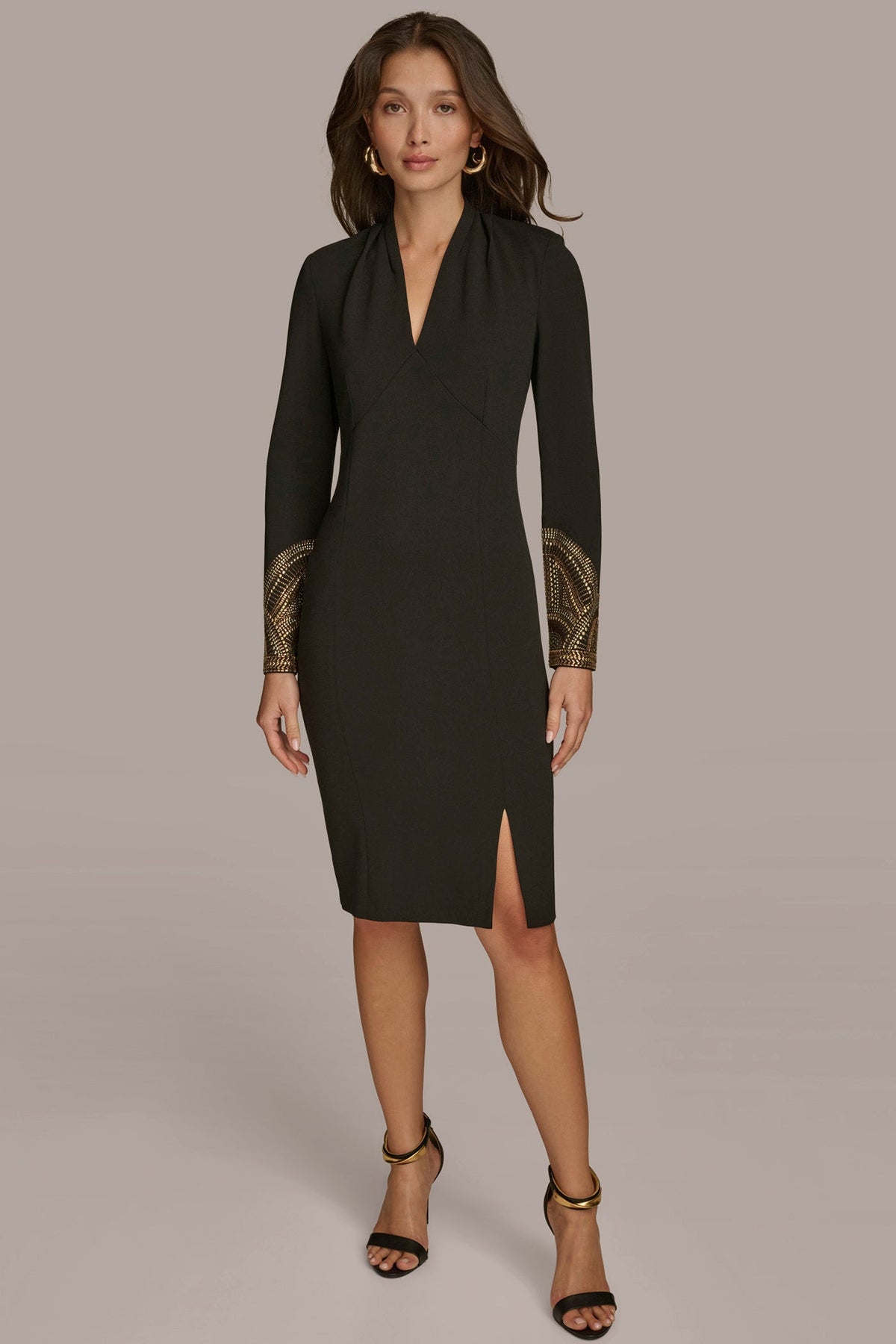 Donna Karan LONG SLEEVE V-NECK SHEATH DRESS