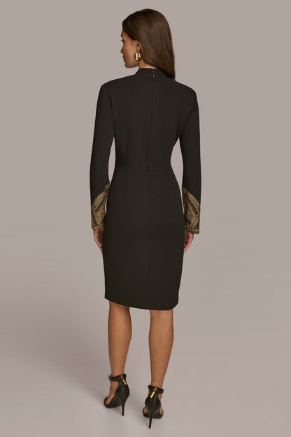 Donna Karan LONG SLEEVE V-NECK SHEATH DRESS