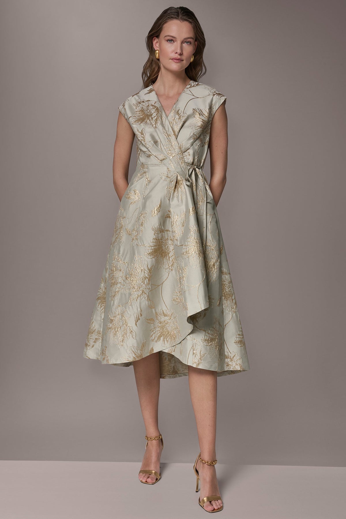 Donna Karan FLORAL-JACQUARD MIDI WRAP DRESS