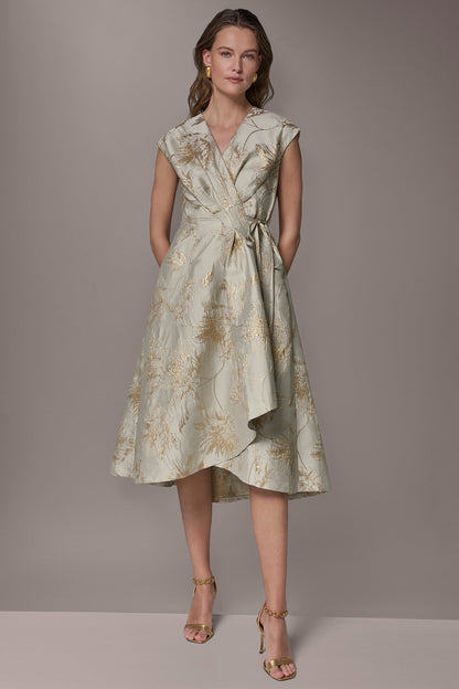 Donna Karan FLORAL-JACQUARD MIDI WRAP DRESS