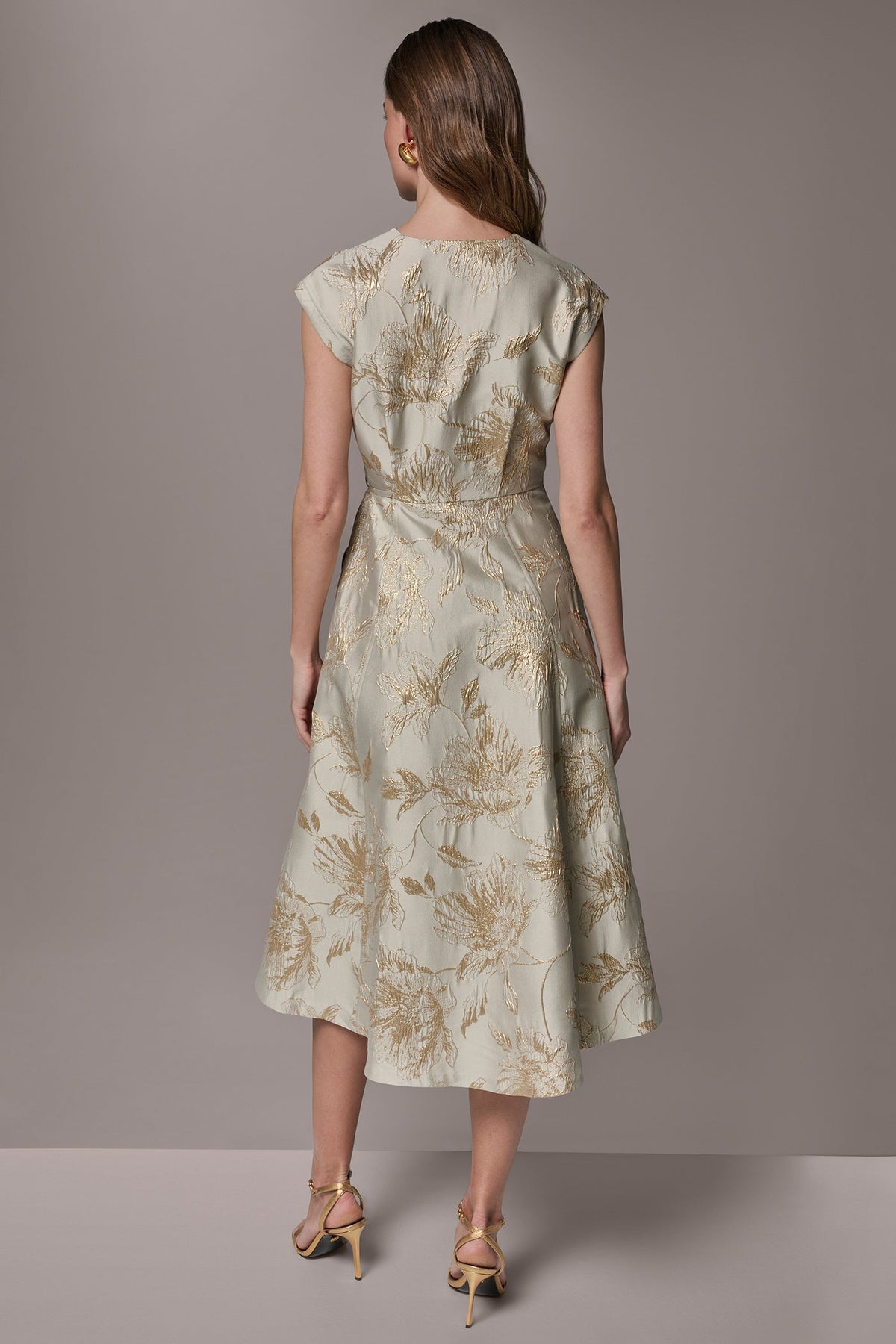 Donna Karan FLORAL-JACQUARD MIDI WRAP DRESS