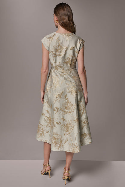 Donna Karan FLORAL-JACQUARD MIDI WRAP DRESS