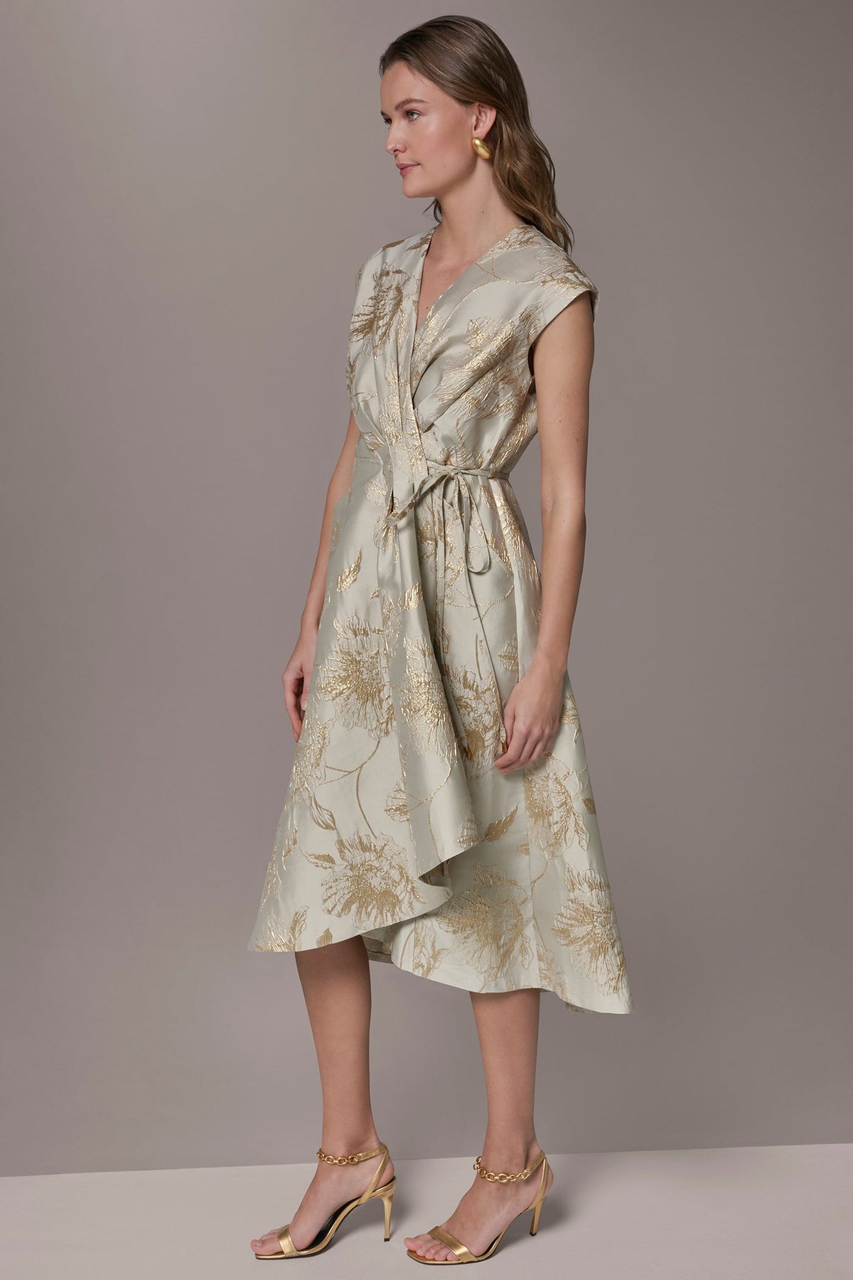 Donna Karan FLORAL-JACQUARD MIDI WRAP DRESS