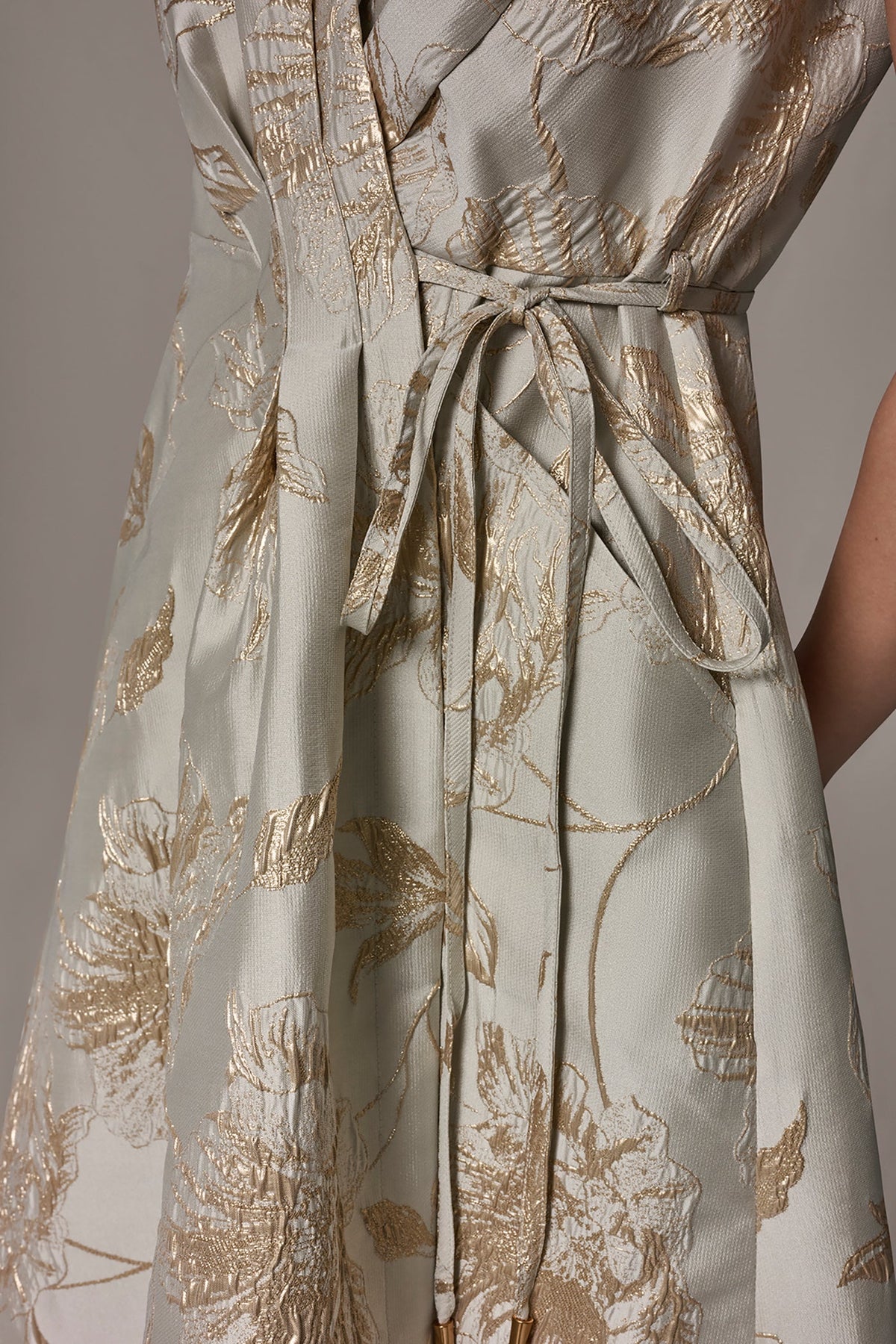 Donna Karan FLORAL-JACQUARD MIDI WRAP DRESS