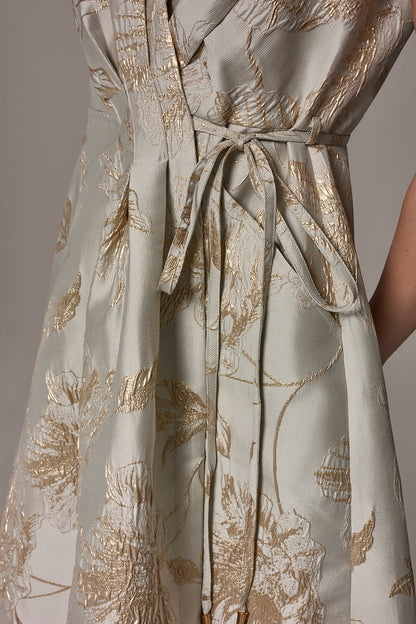 Donna Karan FLORAL-JACQUARD MIDI WRAP DRESS