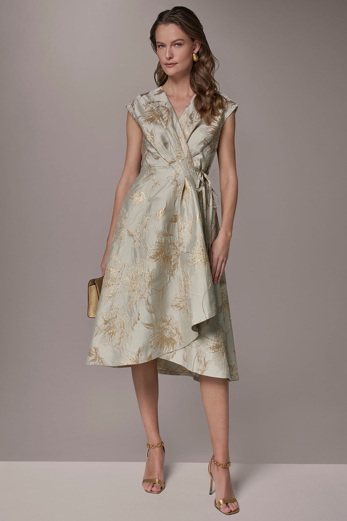 Donna Karan FLORAL-JACQUARD MIDI WRAP DRESS