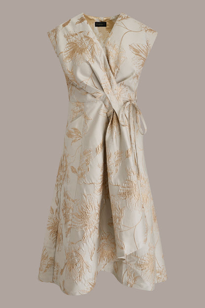 Donna Karan FLORAL-JACQUARD MIDI WRAP DRESS