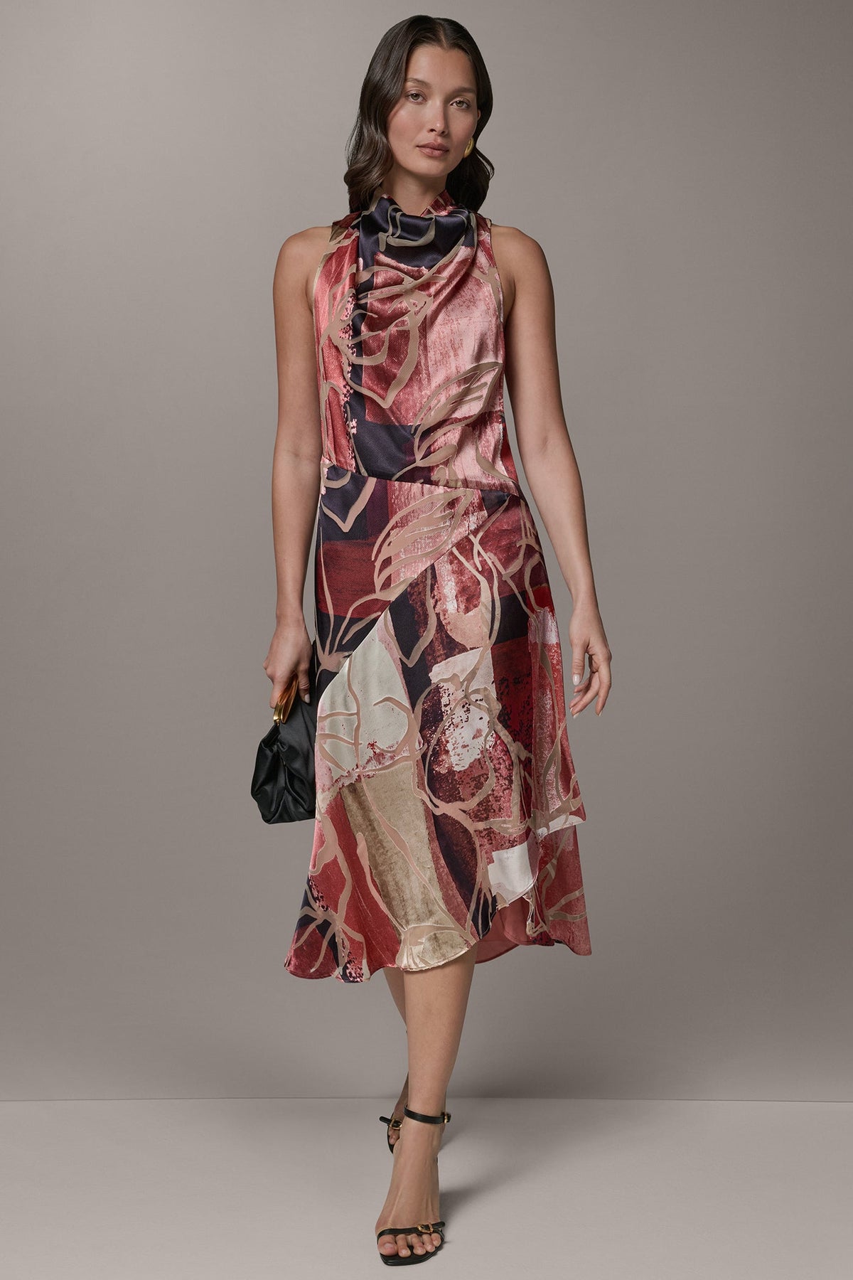 Donna Karan SLEEVELESS COWL NECK MIDI A-LINE DRESS