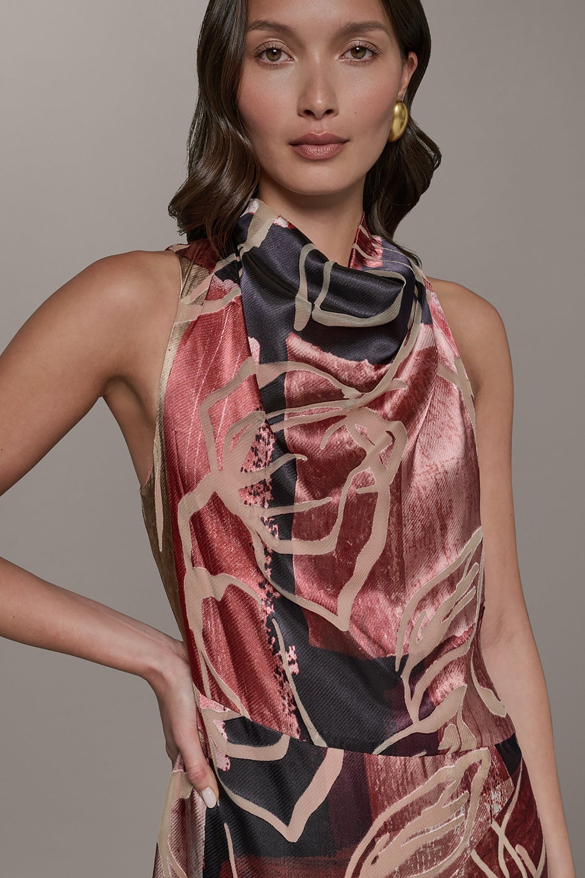 Donna Karan SLEEVELESS COWL NECK MIDI A-LINE DRESS