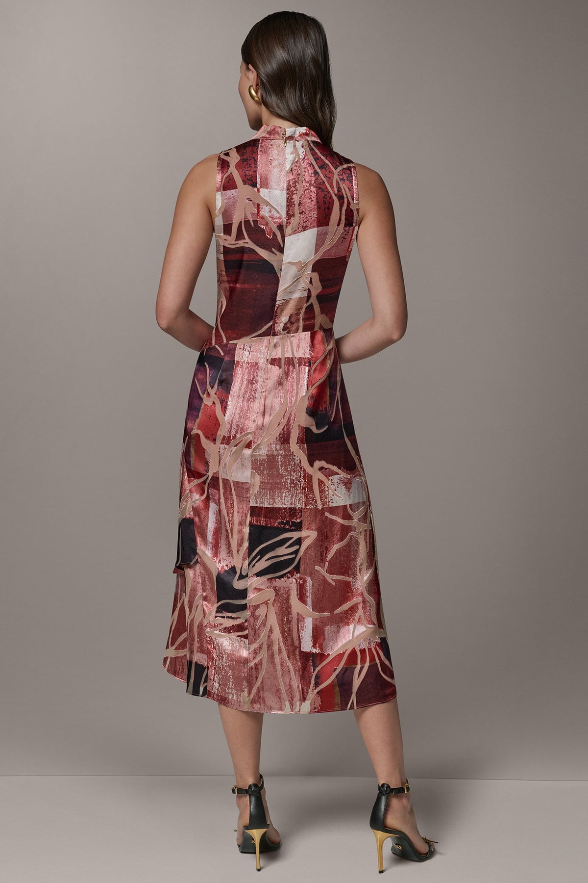Donna Karan SLEEVELESS COWL NECK MIDI A-LINE DRESS