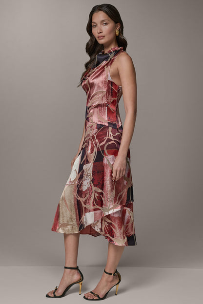 Donna Karan SLEEVELESS COWL NECK MIDI A-LINE DRESS