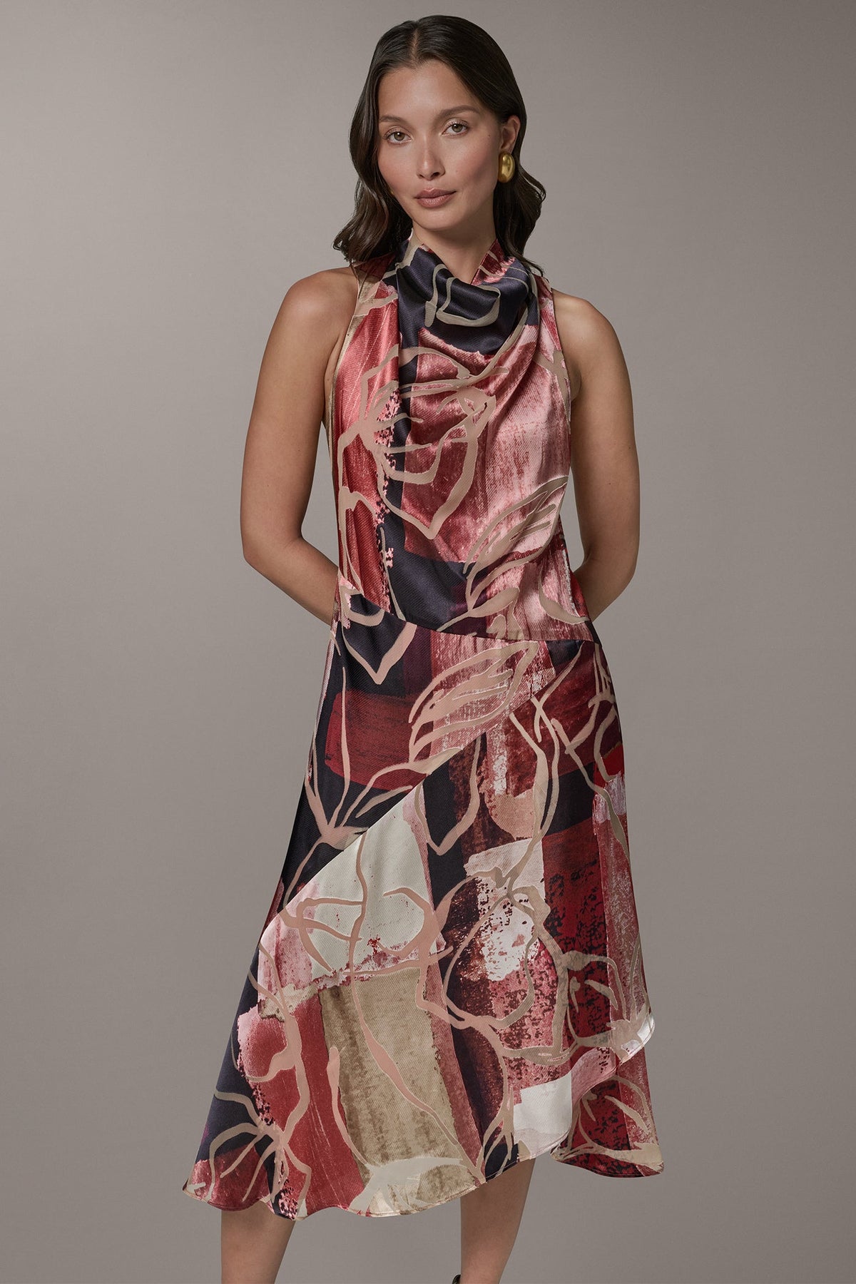 Donna Karan SLEEVELESS COWL NECK MIDI A-LINE DRESS