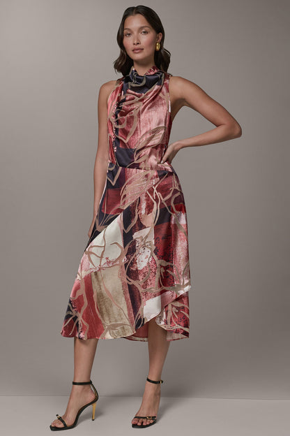 Donna Karan SLEEVELESS COWL NECK MIDI A-LINE DRESS