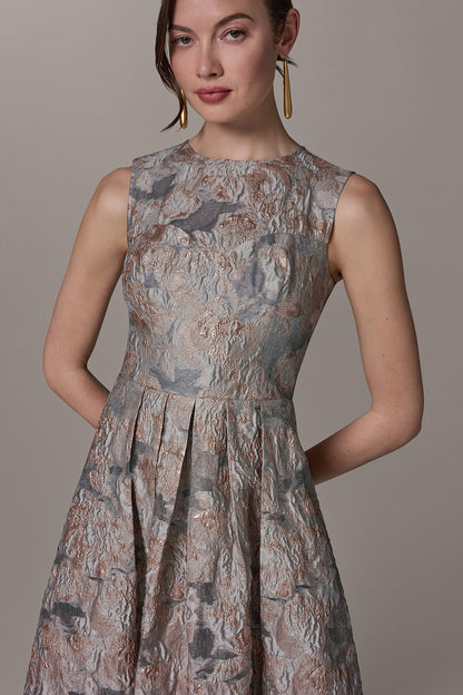 Donna Karan SLEEVELESS FLORAL MIDI FIT AND FLARE GOWN