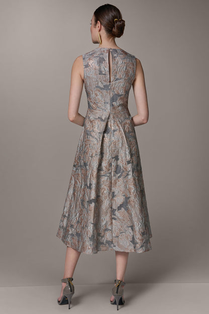 Donna Karan SLEEVELESS FLORAL MIDI FIT AND FLARE GOWN