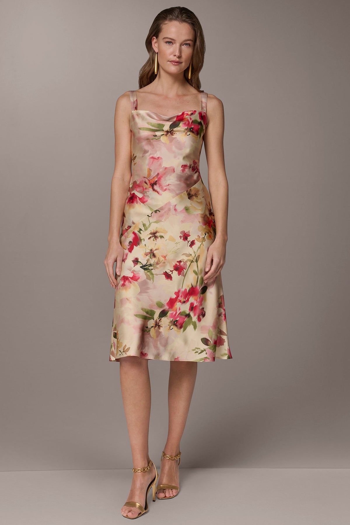 Donna Karan CHARMEUSE FLORAL MIDI SLIP DRESS
