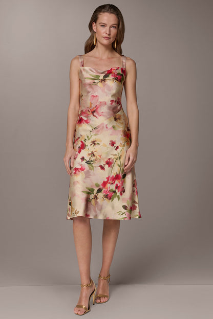 Donna Karan CHARMEUSE FLORAL MIDI SLIP DRESS