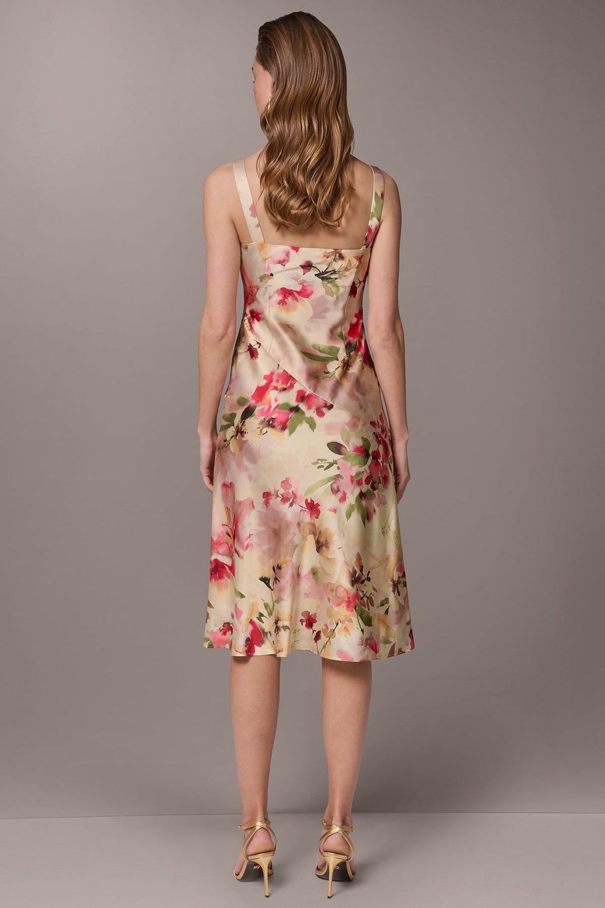 Donna Karan CHARMEUSE FLORAL MIDI SLIP DRESS
