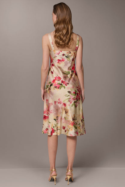 Donna Karan CHARMEUSE FLORAL MIDI SLIP DRESS