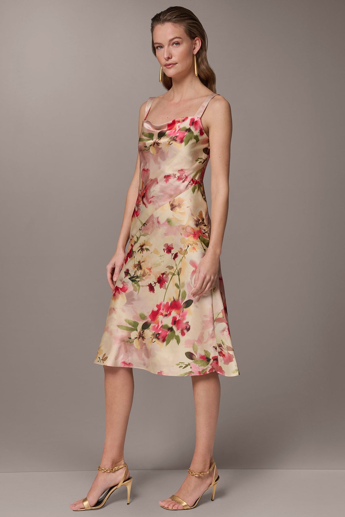 Donna Karan CHARMEUSE FLORAL MIDI SLIP DRESS