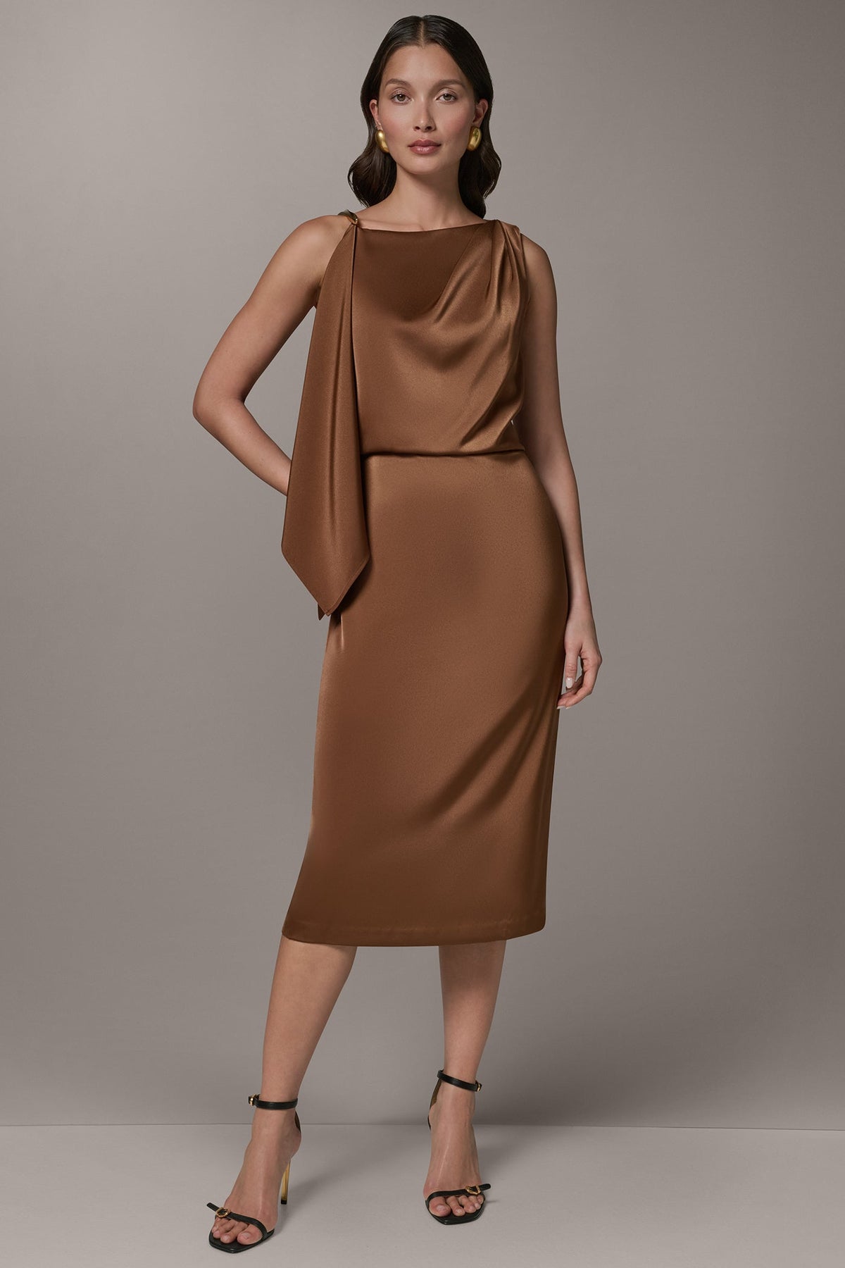 Donna Karan SLEEVELESS ASYMMETRIC MIDI DRESS