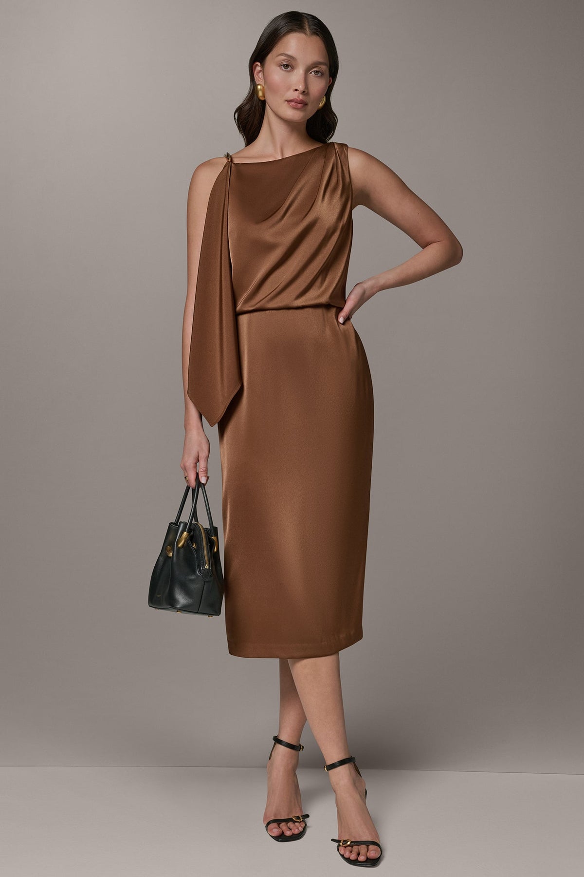 Donna Karan SLEEVELESS ASYMMETRIC MIDI DRESS