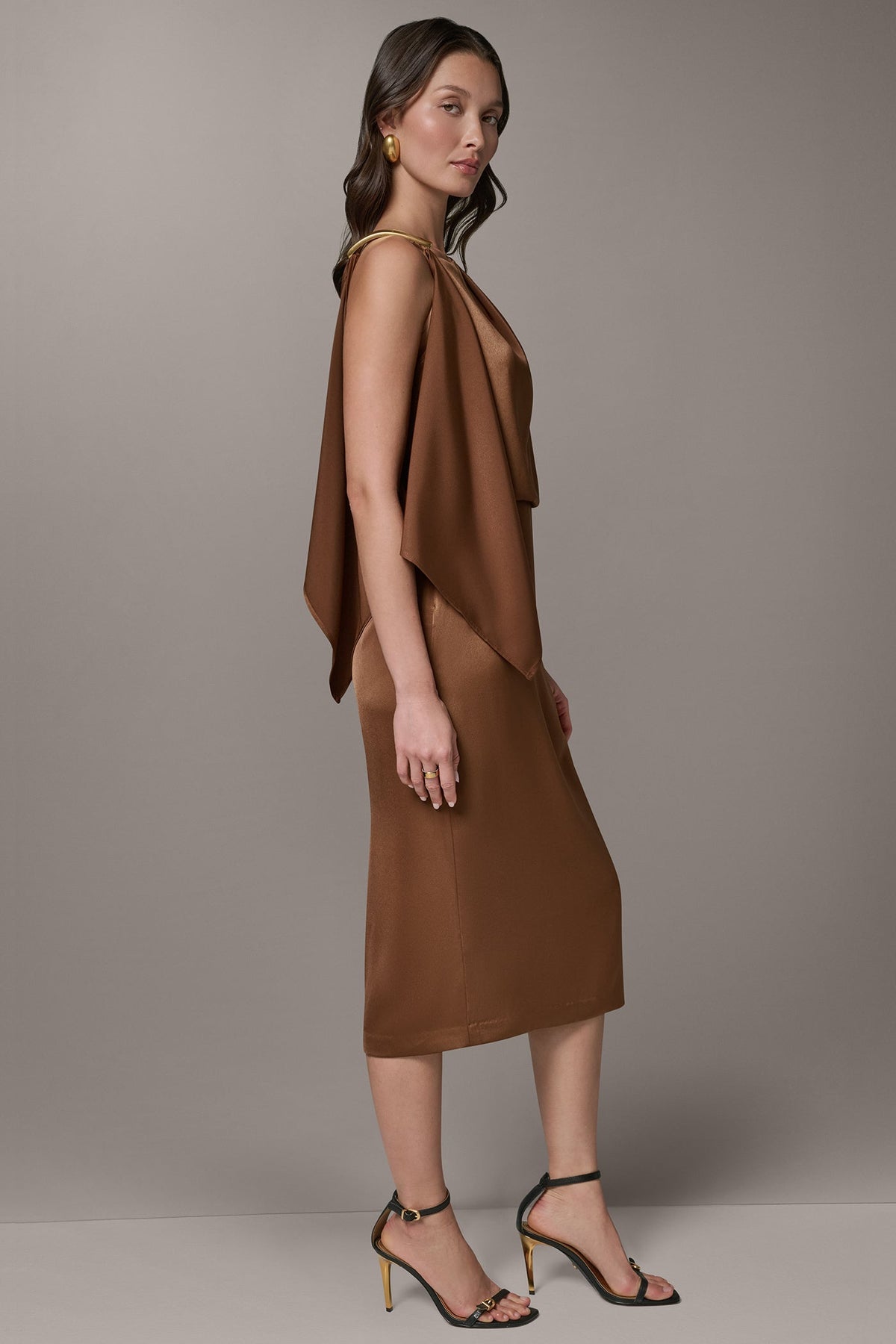 Donna Karan SLEEVELESS ASYMMETRIC MIDI DRESS