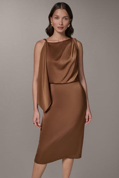 Donna Karan SLEEVELESS ASYMMETRIC MIDI DRESS