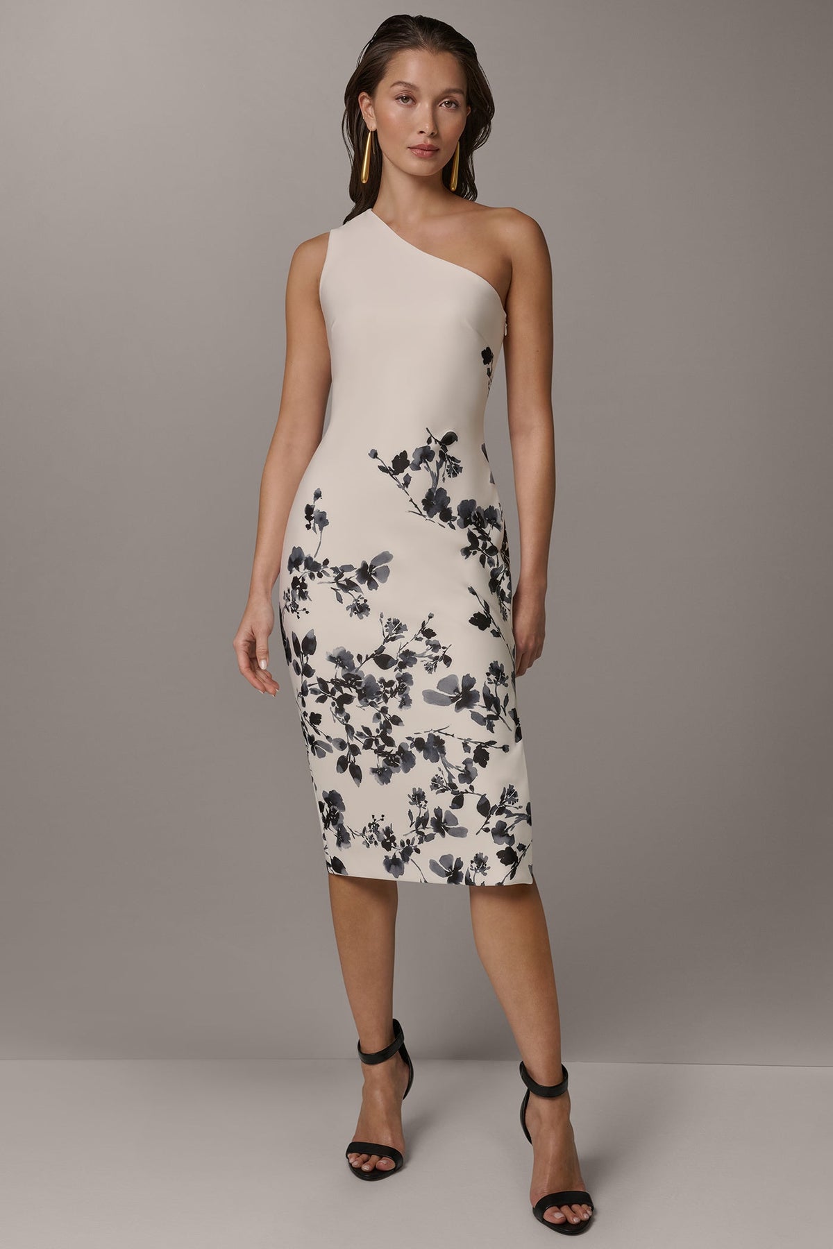 Donna Karan FLORAL ONE-SHOULDER SHEATH DRESS