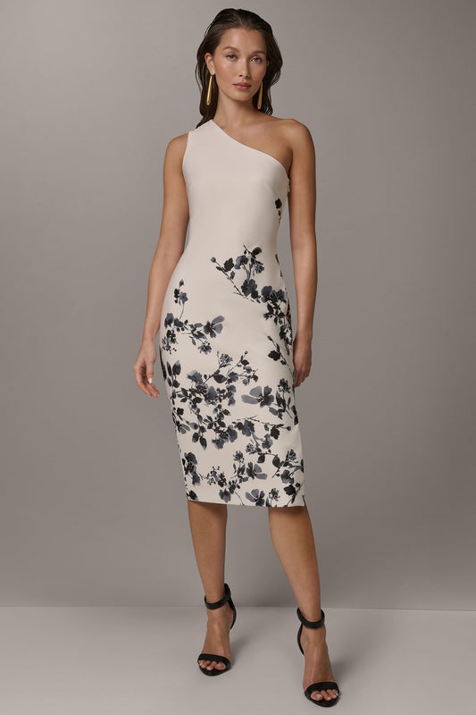 Donna Karan FLORAL ONE-SHOULDER SHEATH DRESS