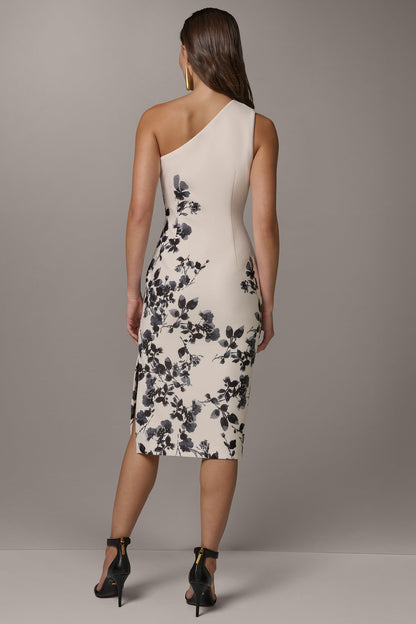 Donna Karan FLORAL ONE-SHOULDER SHEATH DRESS