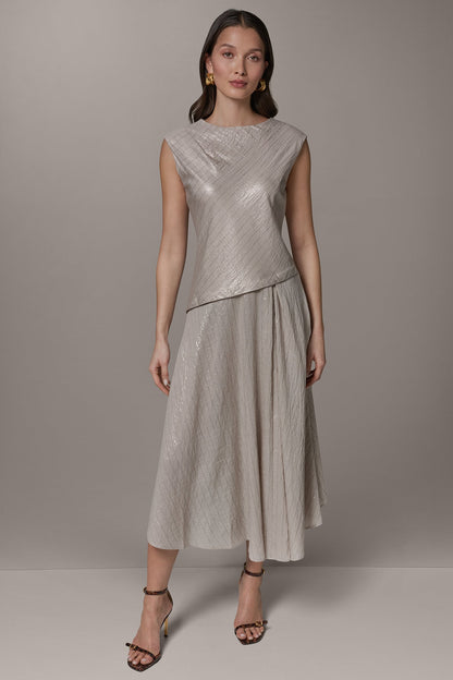 Donna Karan CAP SLEEVE ASYMMETRIC MIDI FIT AND FLARE DRESS