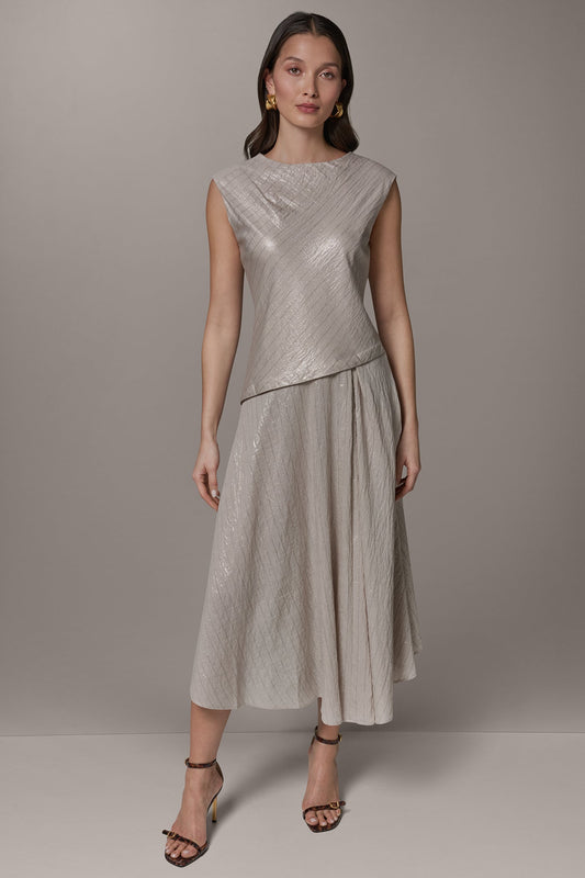 Donna Karan CAP SLEEVE ASYMMETRIC MIDI FIT AND FLARE DRESS